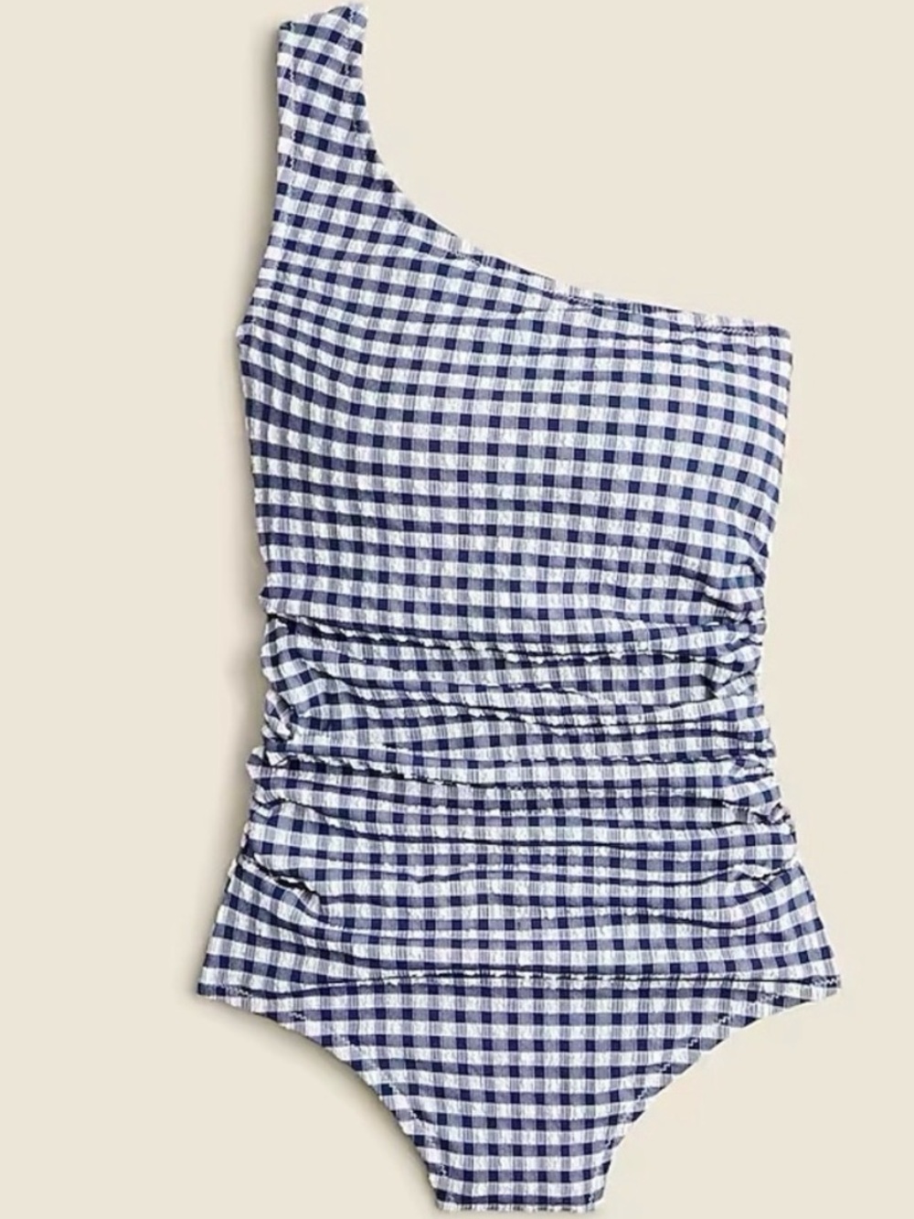 J. Crew Blue and White Gingham One-Shoulder One-Piece Swimsuit - Picture 3 of 3